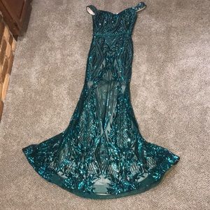 Long green sequin dress